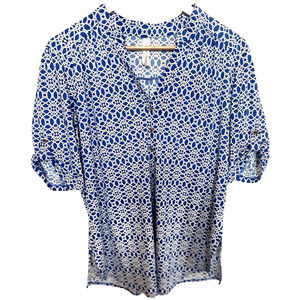 PerSeption Concept Womens Nautical Popover Top Size L‎ Roll Tab Casual Coastal